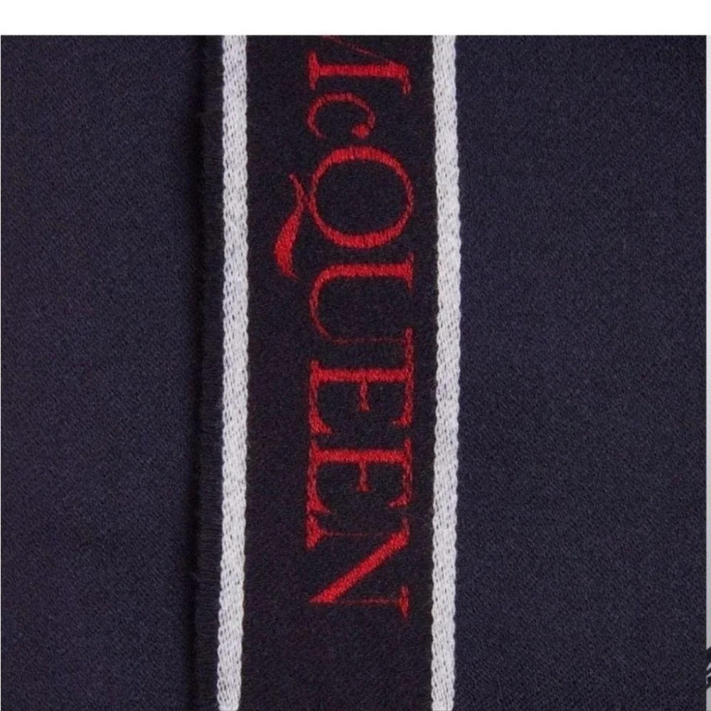 ALEXANDERw MCQUEEN Fringe Wool & Cashmere Scarf, Navy/Red, NWT